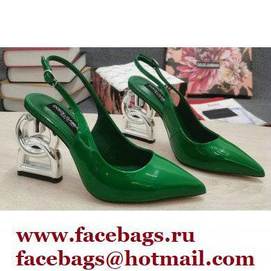 Dolce & Gabbana Heel 10.5cm Slingbacks Patent Green with DG Heel 2022